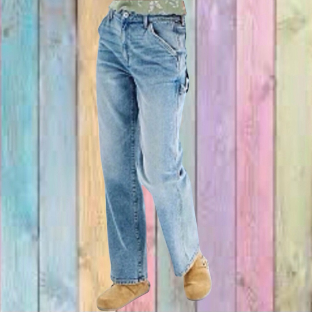 Zara Blue Utility Cargo Worker High Rise Straight Jeans